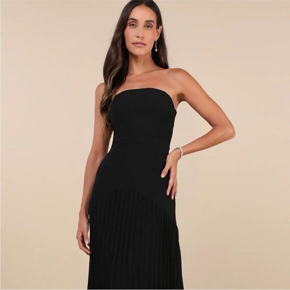 Lulus Celebratory Aesthetic Black Pleated Strapless Maxi Dress Size Large - Picture 7 of 7